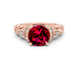 Rose gold Round Cut Garnet Solitaire Ring with Filigree Band and Four-Prong Setting_24