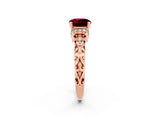 Rose gold Round Cut Garnet Solitaire Ring with Filigree Band and Four-Prong Setting_26