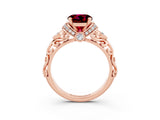 Rose gold Round Cut Garnet Solitaire Ring with Filigree Band and Four-Prong Setting_27