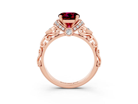 Rose gold Round Cut Garnet Solitaire Ring with Filigree Band and Four-Prong Setting_27