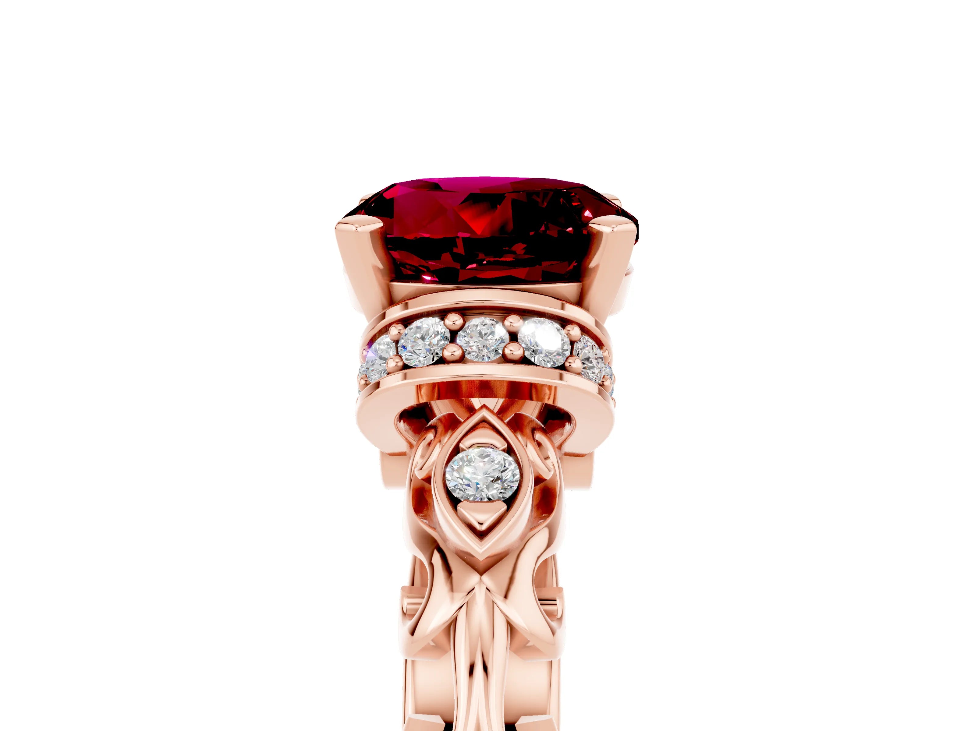 Rose gold Round Cut Garnet Solitaire Ring with Filigree Band and Four-Prong Setting_29