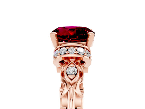 Rose gold Round Cut Garnet Solitaire Ring with Filigree Band and Four-Prong Setting_29