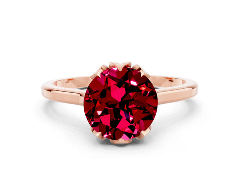 Rose gold Round Cut Garnet Solitaire Ring with Flower Prong Setting and Classic Band_12