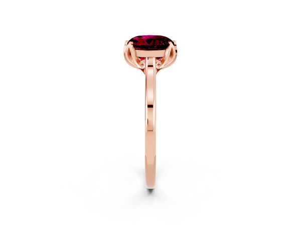 Rose gold Round Cut Garnet Solitaire Ring with Flower Prong Setting and Classic Band