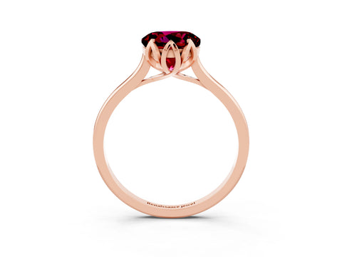 Rose gold Round Cut Garnet Solitaire Ring with Flower Prong Setting and Classic Band_15