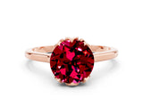 Rose gold Round Cut Garnet Solitaire Ring with Flower Prong Setting and Classic Band_36