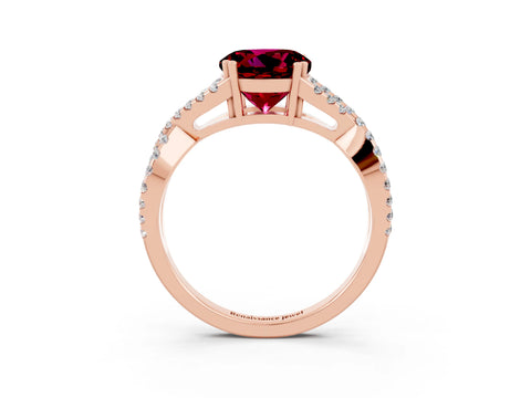 Rose gold Round Cut Garnet Solitaire Ring with Four-Prong Setting and Twisted Pavé Band_3