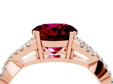 Rose gold Round Cut Garnet Solitaire Ring with Four-Prong Setting and Twisted Pavé Band_4