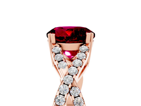 Rose gold Round Cut Garnet Solitaire Ring with Four-Prong Setting and Twisted Pavé Band_5