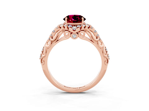 Rose gold Round Cut Garnet Solitaire Ring with Hidden Halo and Pavé Band_27