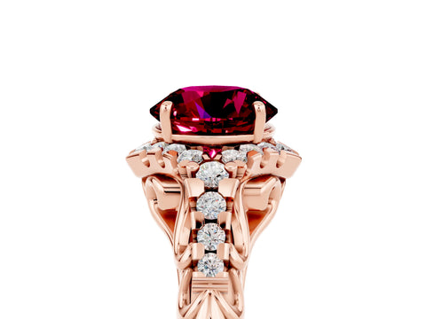 Rose gold Round Cut Garnet Solitaire Ring with Hidden Halo and Pavé Band_29