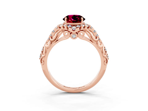 Rose gold Round Cut Garnet Solitaire Ring with Hidden Halo and Pavé Band_39