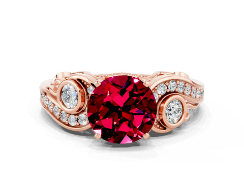 Rose gold Round Cut Garnet Solitaire Ring with Milgrain Pavé Band and Four-Prong Setting_24