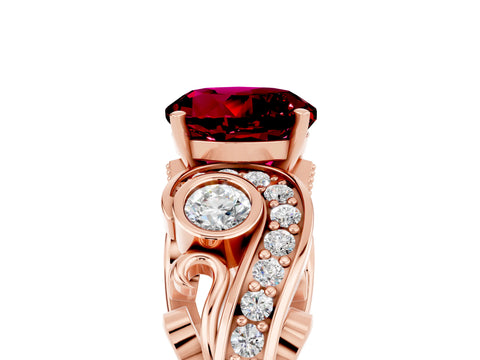 Rose gold Round Cut Garnet Solitaire Ring with Milgrain Pavé Band and Four-Prong Setting_29