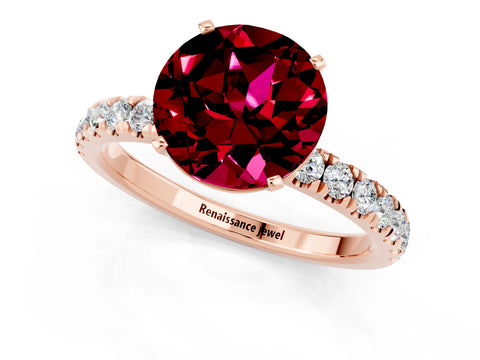 Rose gold Round Cut Garnet Solitaire Ring with Pavé Accents and Four-Prong Setting_1