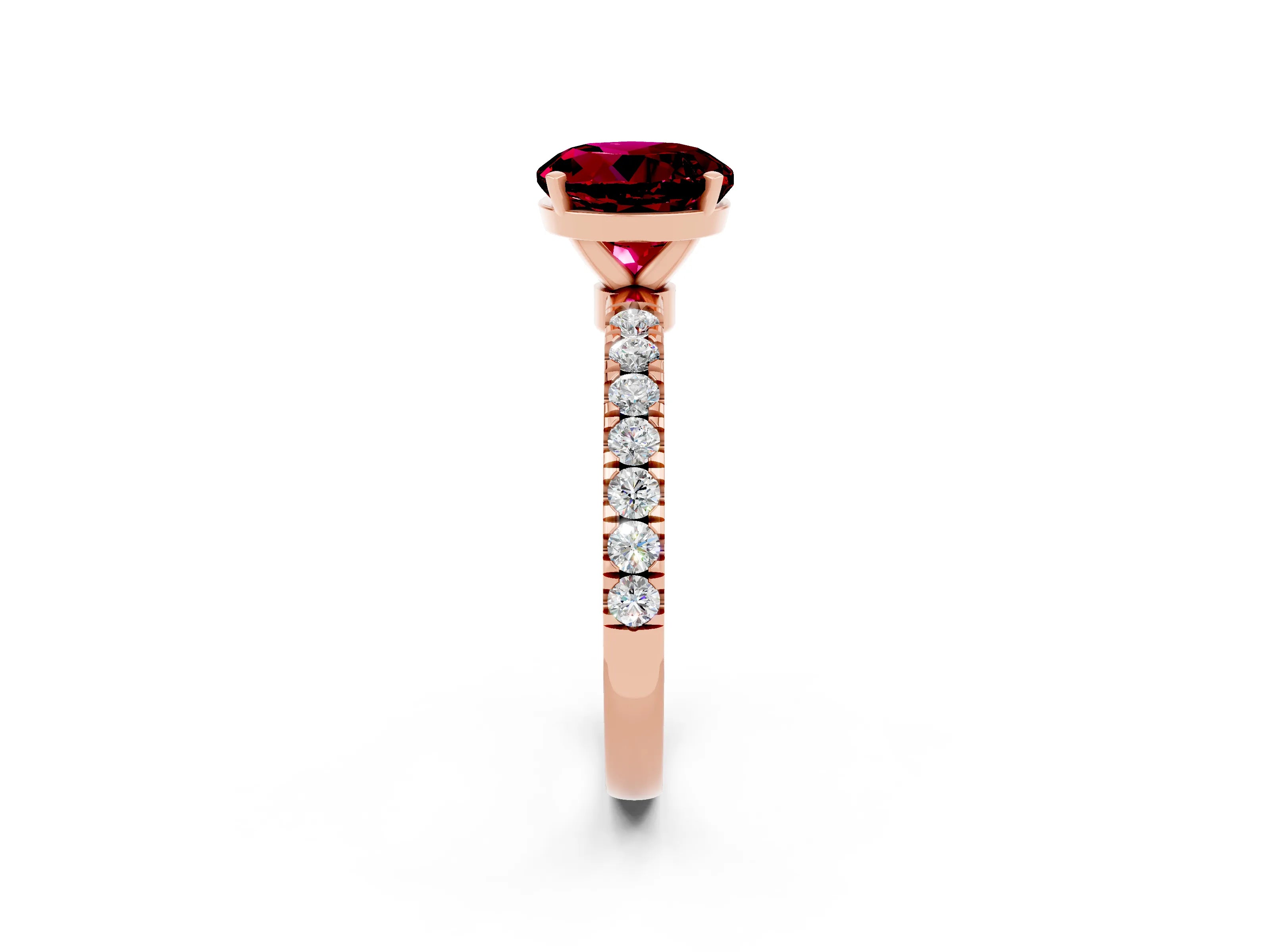 Rose gold Round Cut Garnet Solitaire Ring with Pavé Accents and Four-Prong Setting_2