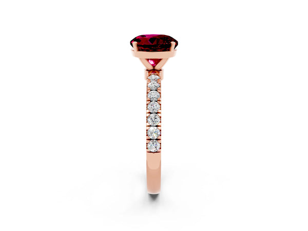 Rose gold Round Cut Garnet Solitaire Ring with Pavé Accents and Four-Prong Setting