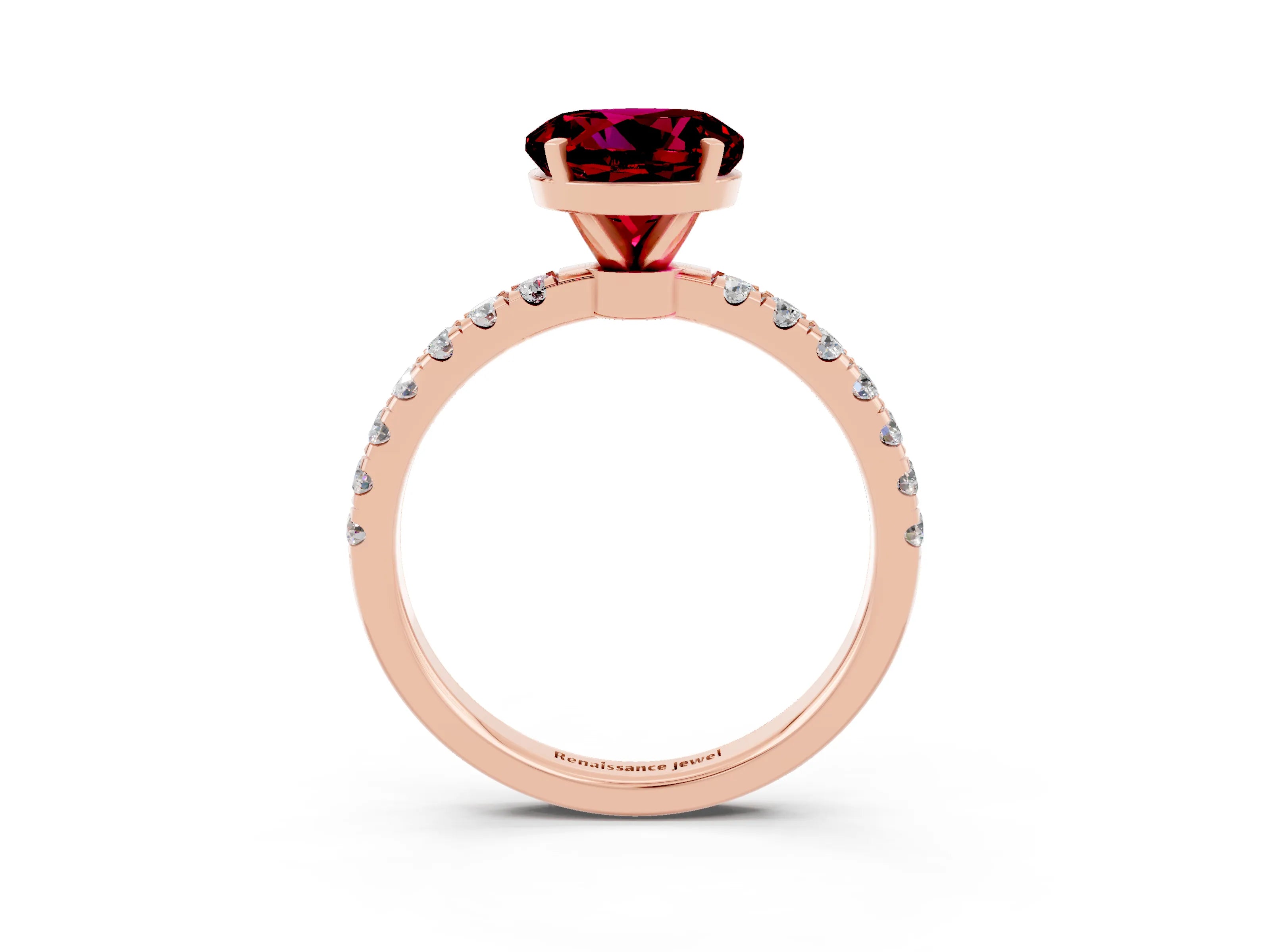 Rose gold Round Cut Garnet Solitaire Ring with Pavé Accents and Four-Prong Setting_3