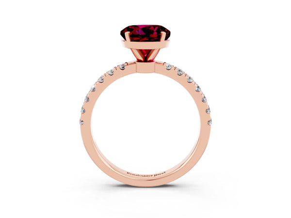Rose gold Round Cut Garnet Solitaire Ring with Pavé Accents and Four-Prong Setting
