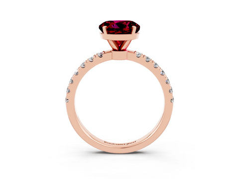 Rose gold Round Cut Garnet Solitaire Ring with Pavé Accents and Four-Prong Setting_3