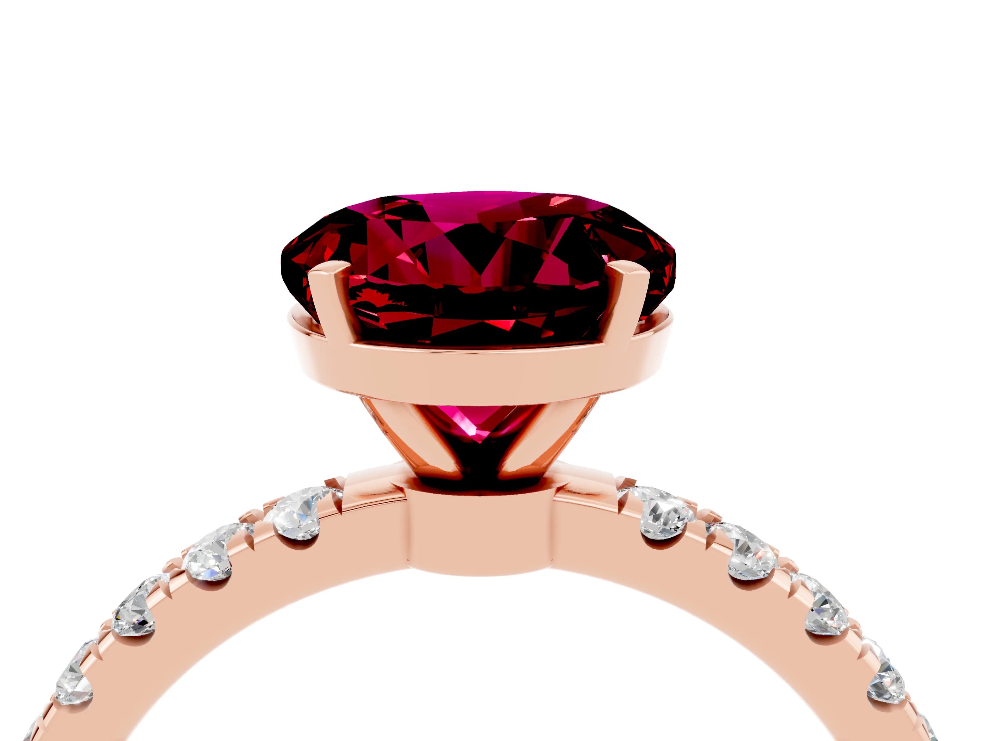 Rose gold Round Cut Garnet Solitaire Ring with Pavé Accents and Four-Prong Setting_4