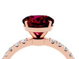Rose gold Round Cut Garnet Solitaire Ring with Pavé Accents and Four-Prong Setting_4
