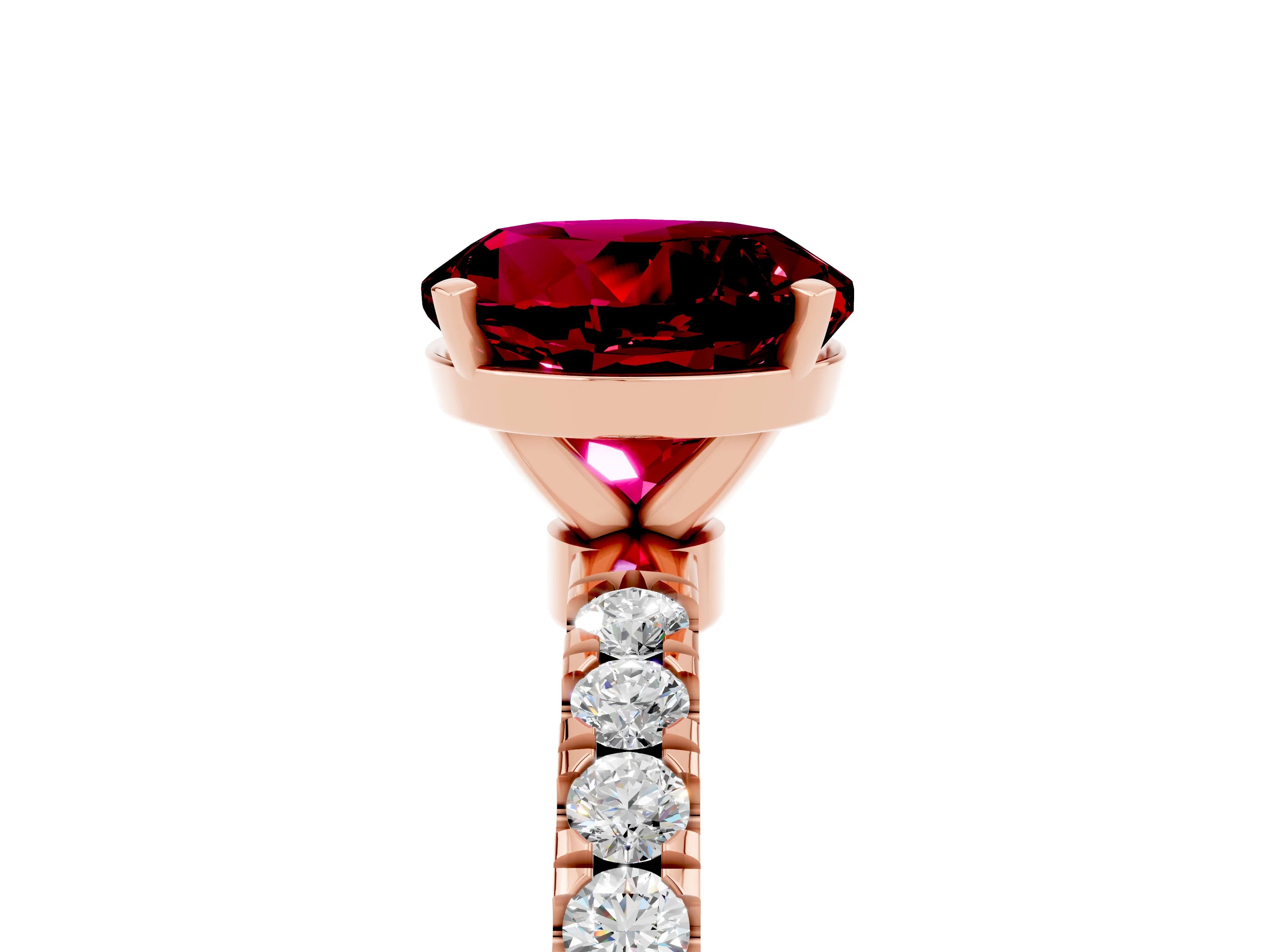 Rose gold Round Cut Garnet Solitaire Ring with Pavé Accents and Four-Prong Setting_5
