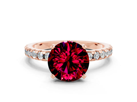 Rose gold Round Cut Garnet Solitaire Ring with Pavé Band and Four-Prong Setting_24
