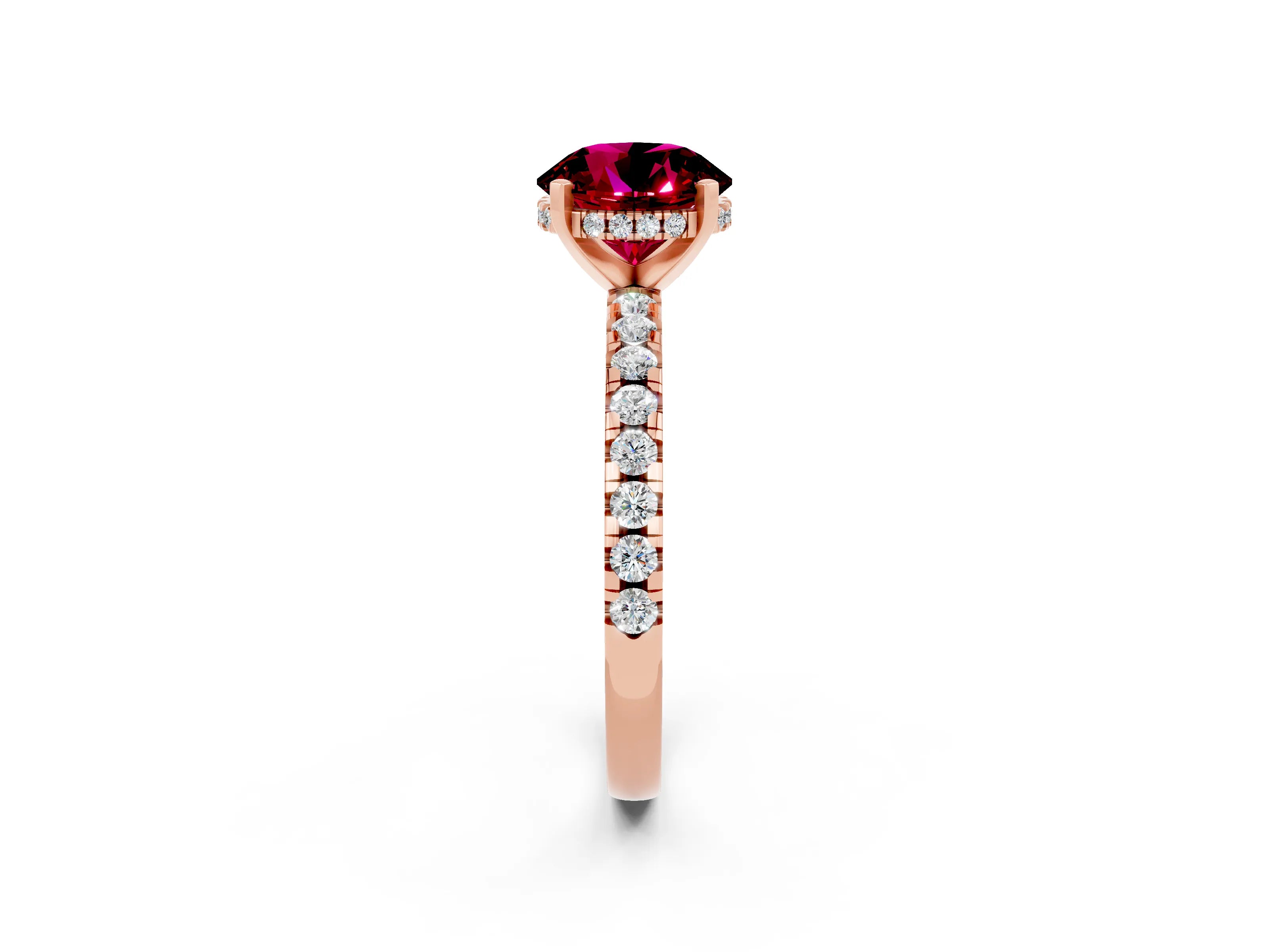 Rose gold Round Cut Garnet Solitaire Ring with Pavé Band and Four-Prong Setting_26