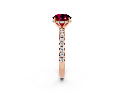 Rose gold Round Cut Garnet Solitaire Ring with Pavé Band and Four-Prong Setting_26