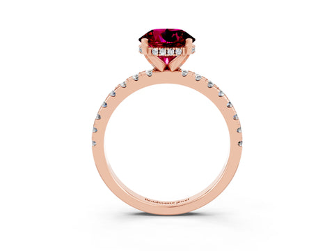Rose gold Round Cut Garnet Solitaire Ring with Pavé Band and Four-Prong Setting_27