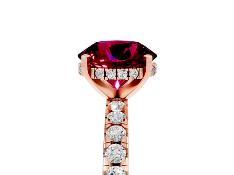 Rose gold Round Cut Garnet Solitaire Ring with Pavé Band and Four-Prong Setting_29