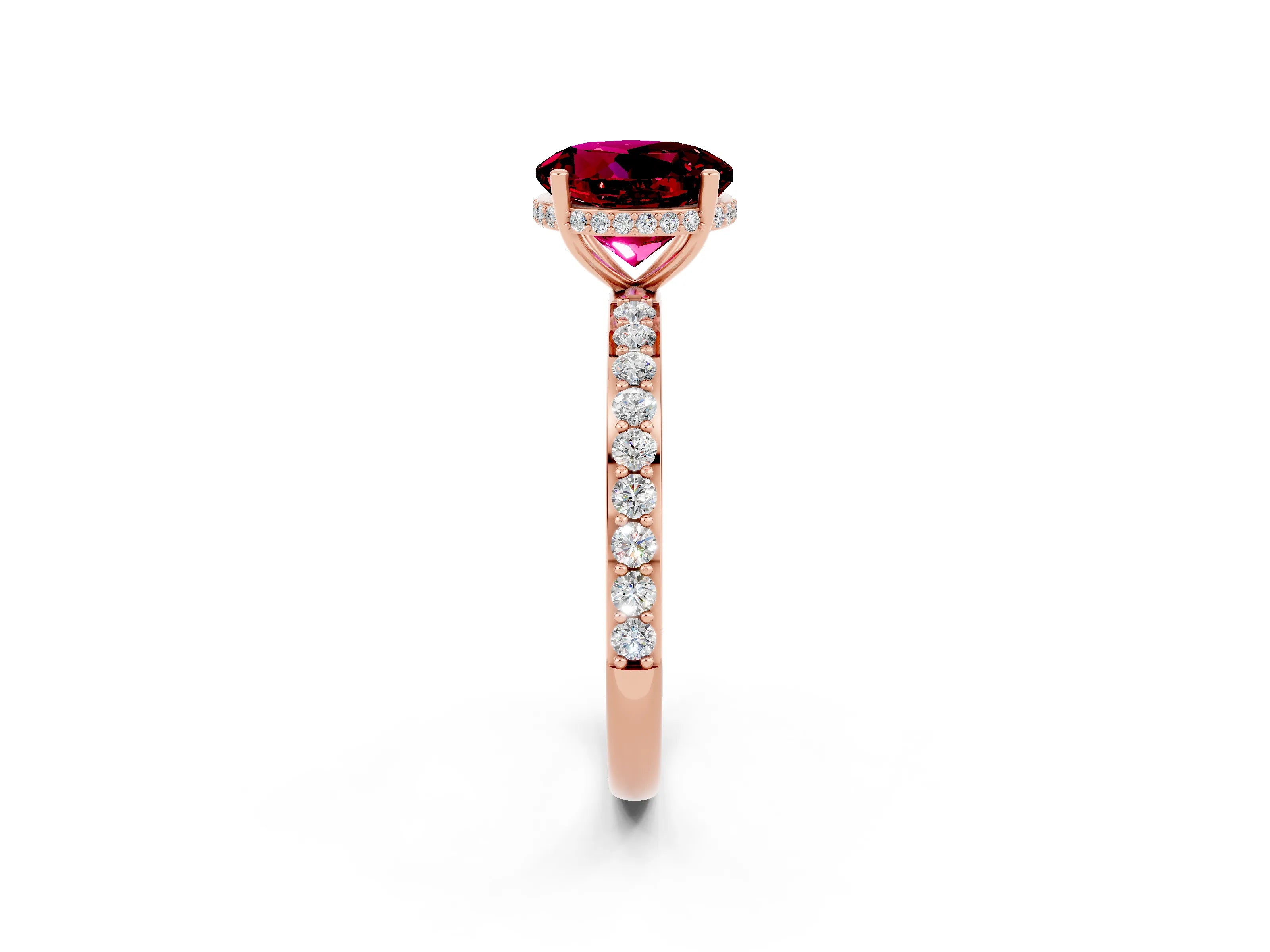 Rose gold Round Cut Garnet Solitaire Ring with Pavé Band and Hidden Halo_14