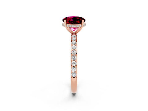 Rose gold Round Cut Garnet Solitaire Ring with Pavé Band and Hidden Halo_14