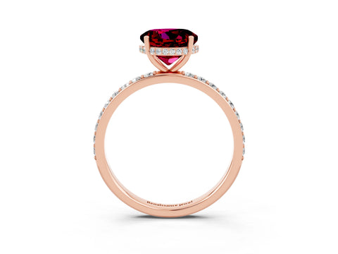 Rose gold Round Cut Garnet Solitaire Ring with Pavé Band and Hidden Halo_15