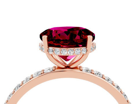 Rose gold Round Cut Garnet Solitaire Ring with Pavé Band and Hidden Halo_16