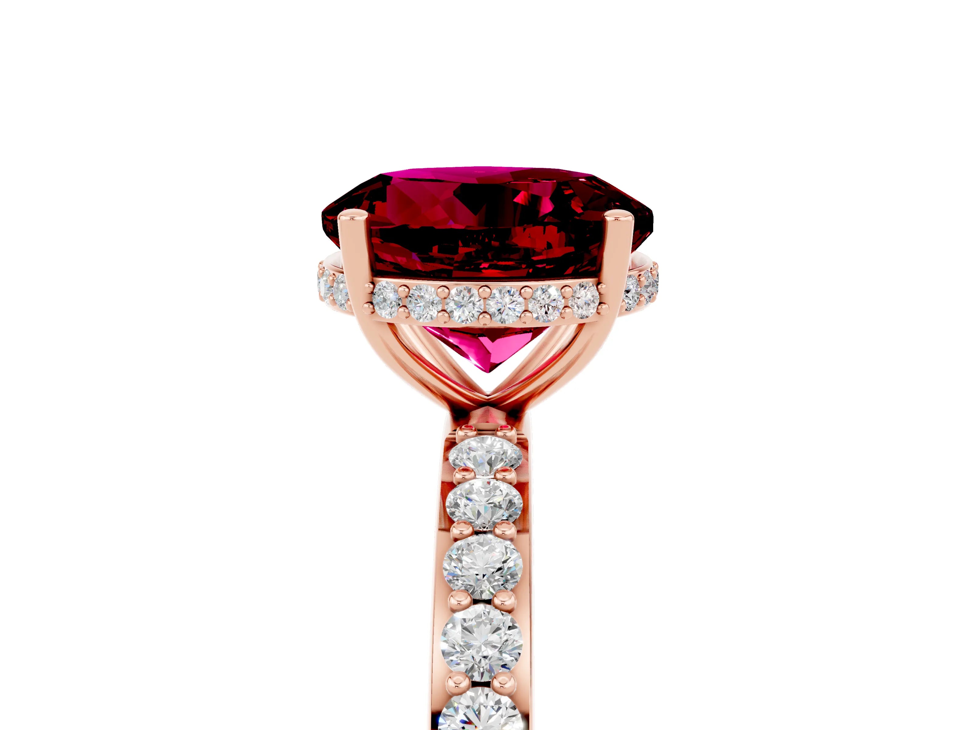Rose gold Round Cut Garnet Solitaire Ring with Pavé Band and Hidden Halo_17