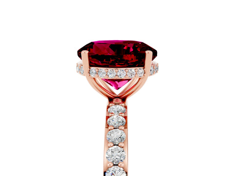 Rose gold Round Cut Garnet Solitaire Ring with Pavé Band and Hidden Halo_17