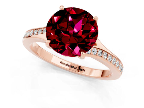 Rose gold Round Cut Garnet Solitaire Ring with Pavé Band and Prong Setting_13