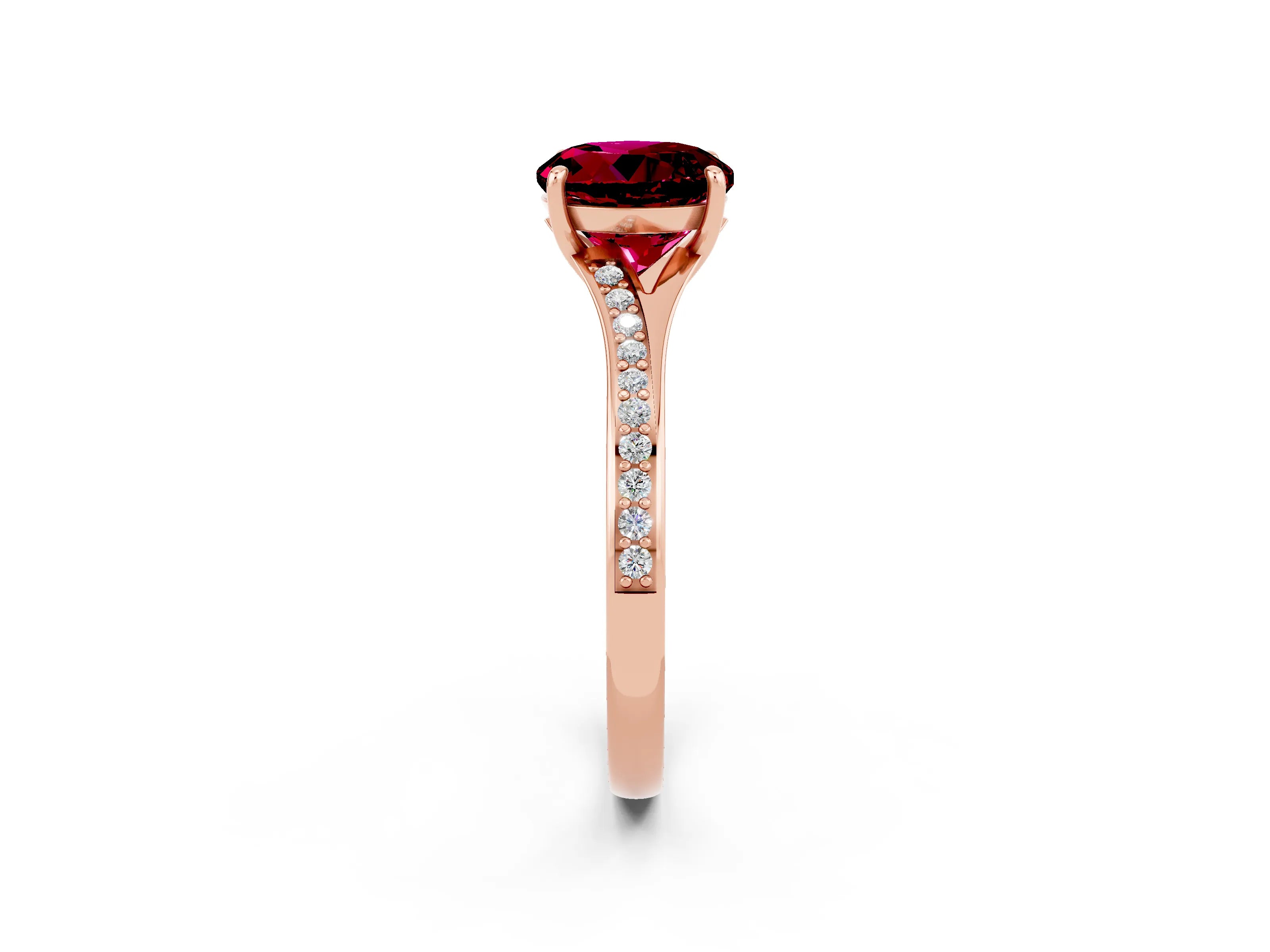 Rose gold Round Cut Garnet Solitaire Ring with Pavé Band and Prong Setting_14