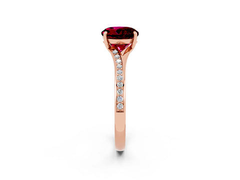 Rose gold Round Cut Garnet Solitaire Ring with Pavé Band and Prong Setting_14