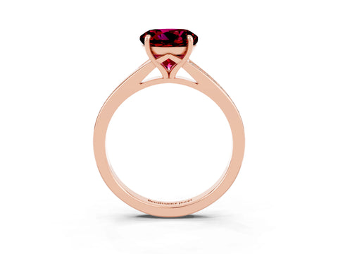 Rose gold Round Cut Garnet Solitaire Ring with Pavé Band and Prong Setting_15
