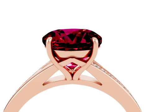 Rose gold Round Cut Garnet Solitaire Ring with Pavé Band and Prong Setting_16