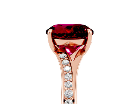 Rose gold Round Cut Garnet Solitaire Ring with Pavé Band and Prong Setting_17