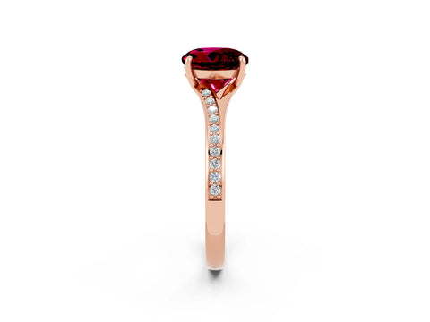 Rose gold Round Cut Garnet Solitaire Ring with Pavé Band and Prong Setting_2
