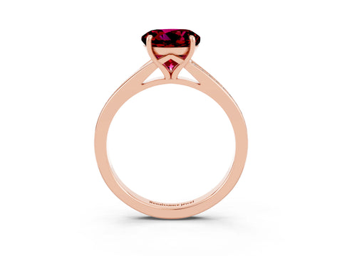 Rose gold Round Cut Garnet Solitaire Ring with Pavé Band and Prong Setting_3
