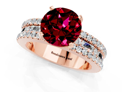 Rose gold Round Cut Garnet Solitaire Ring with Pavé and Channel Set Band_1