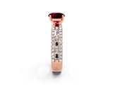 Rose gold Round Cut Garnet Solitaire Ring with Pavé and Channel Set Band_2