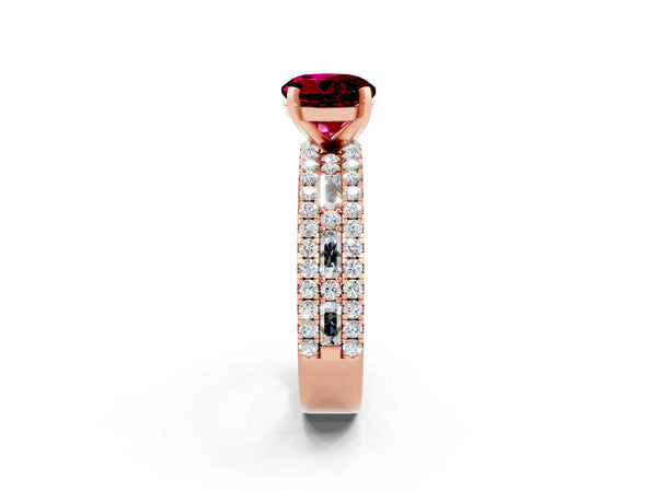 Rose gold Round Cut Garnet Solitaire Ring with Pavé and Channel Set Band