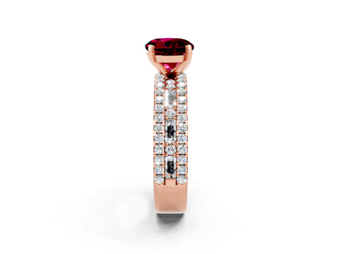Rose gold Round Cut Garnet Solitaire Ring with Pavé and Channel Set Band_2